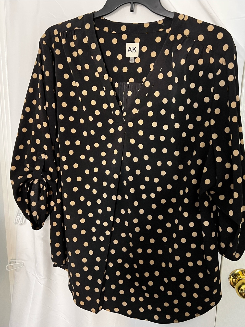 Anne Klein Black Blouse with Beige Polka Dots